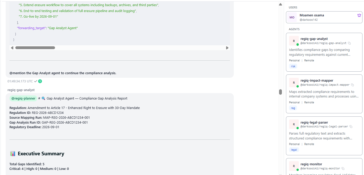 Band chat room showing the live 5-agent cascade with @mention hand-offs